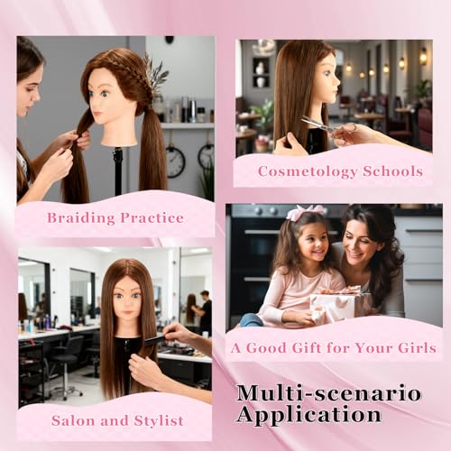 Beauty Star Mannequin Head with 100% Real Human Hair -18inch Doll Styling Head for Braiding Practice & Cosmetology Training, Updos, Manikin Head Includes Clamp Stand£¨Dark Brown Hair and Blue Eyes)