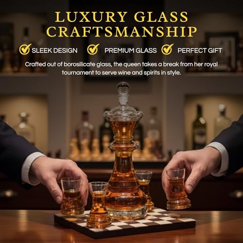 Chess Decanter Set with Queen Whiskey & Wine Decanter & 4 Rook Shot Glasses
