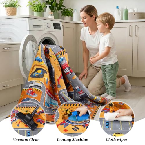 Kids Construction Site Play Rug 6x9 ft Brown Interactive Playroom Mat