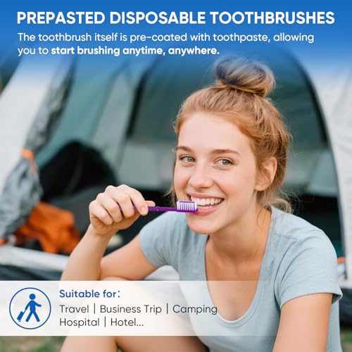 150 Pack Prepastel Disposable Toothbrushes with Toothpaste - Bulk Individually Wrapped