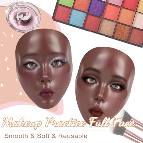 Makeup Mannequin Face - Silicone Head with Makeup Kit, Brushes & Bag for Practicing Skills or Gifts