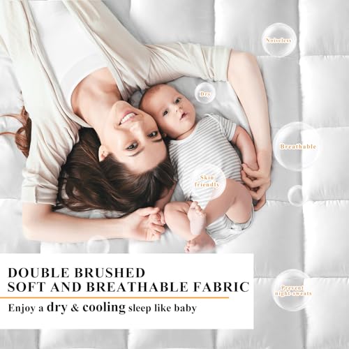 King 1400 GSM Mattress Topper - Extra Thick Plush Pillow Top, Milky White, 2 Inch