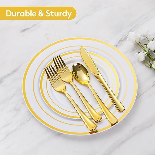 Gold Disposable Plastic Plates for 100 Guests - 600 Pieces Partyware
