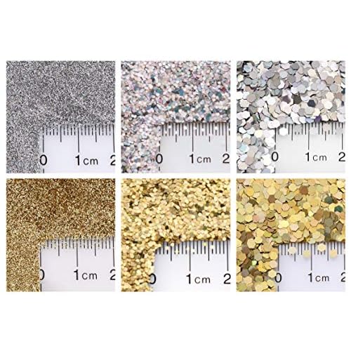 GLITTIES - (6PK) - Holographic Gold & Silver Glitter Kit - Solvent Resistant & Great for Nail Art Polish, Gels, Acrylics Supplies - Quality Glitter Made in the USA! - (60 Grams)
