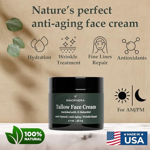 Whipped Beef Tallow Face Cream with Bakuchiol - Natural Anti-Aging Moisturizer for Sensitive Skin 1.7 oz