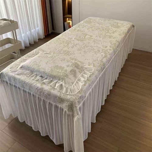 Green Massage Table Skirt with Hole - 75x31.5 Inch Fitted Sheet & Cover