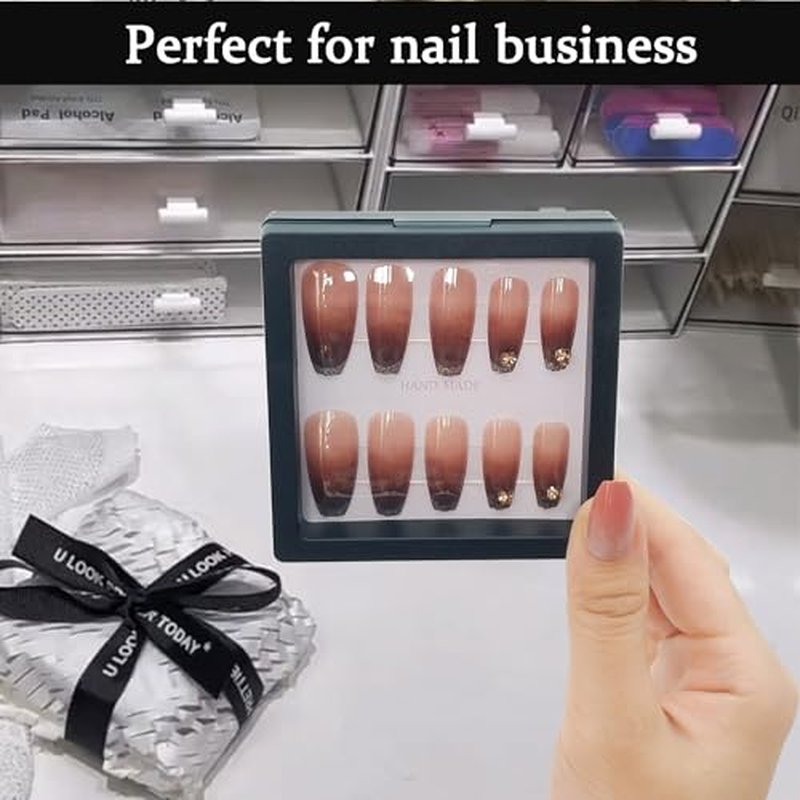 32 Pack Press On Nail Packaging Boxes 3D Floating Press On Nail Storage Box Nail Display Box with 90pcs Double Sided Adhesive Nail Display Tape for Nail Tech