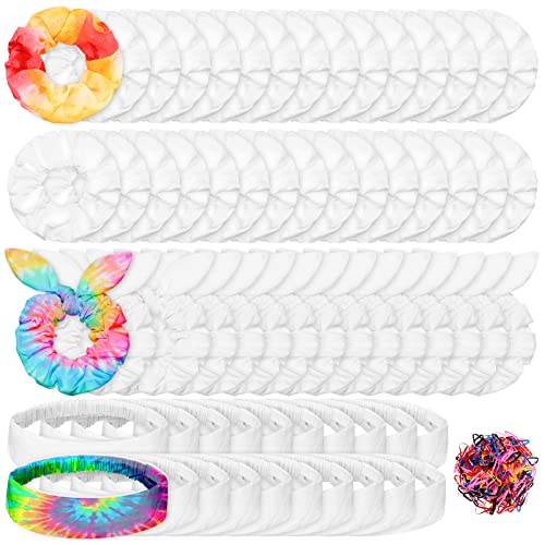 White Cotton Tie Dye Hair Scrunchies & Headbands Bulk Kit - 65 Pcs for DIY & Craft