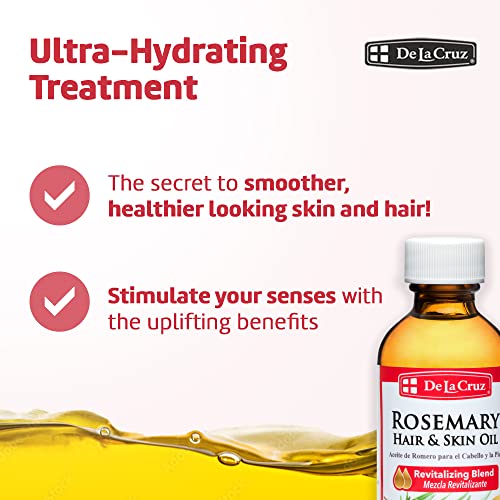 De La Cruz Rosemary Oil Blend Moisturizer with Castor, Avocado and Olive Oil - Topical Use Only 8 FL. OZ. (236 mL)