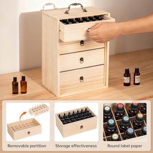 TORIBIO Essential Oils Box for 112 Bottles, Wooden Essential Oils Storage Organizer Holds 5 10 15 20 30 ml for Young Living & Doterra Bottles