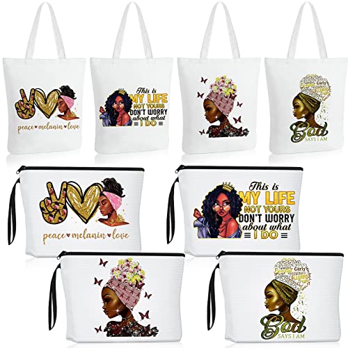 Roowest 8 Pcs African American Tote Bags Makeup Bag for Black Women Bulk Inspirational Gifts Medical Assistant Christmas(Classic Style)