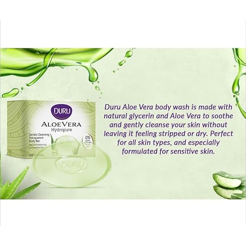 Duru Aloe Vera Glycerin Bar Soap Cleansing Bar Moisturizing Sensitive Skin - Vegan Transparent Paraben Free Alcohol Free Silicone Free Phthalete Free Gluten Free Body Wash - Pack of 6