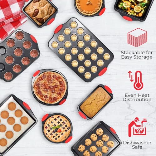 PERLLI 10-Piece Non-Stick Bakeware Set with Silicone Handles, Oven Safe to 446°F