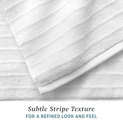 WelHome James 100% Cotton Textured Stripe Towels - 24 Pack Washcloths, Soft & Absorbent, White