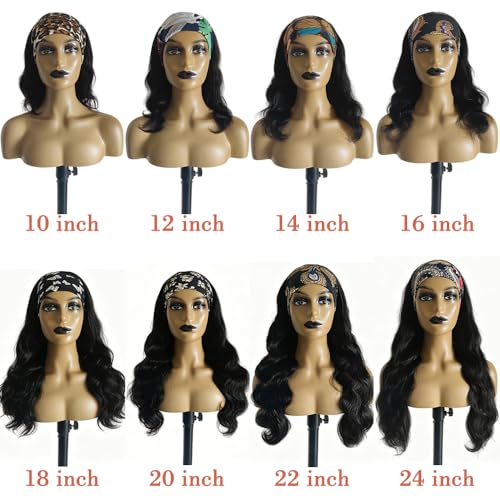 Black 18 Inch Body Wave Human Hair Headband Wig for Black Women - Glueless & Beginner Friendly
