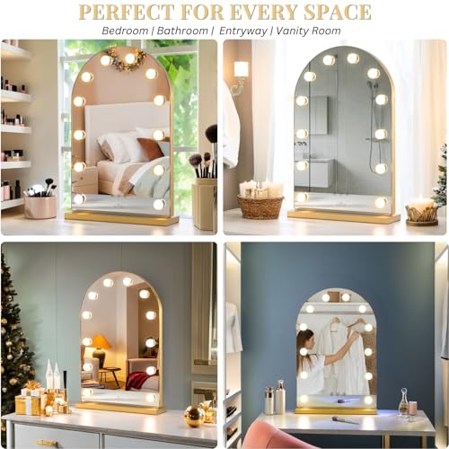 Champagne Gold 24.5-Inch Arched Hollywood Vanity Mirror with Lights
