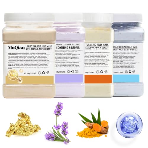 Jelly Mask For Facials Professional Jelly Mask Powder Turmeric Hydrating Rubber Luxury 24K Gold Provence Lavender Mask Jelly Face Masks Diy Spa Face Skin Care Mask (4 Packs)