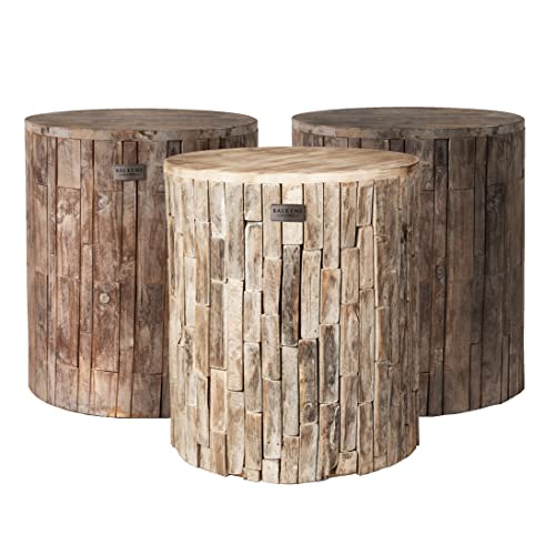Balkene Home Elyse Round Rustic Garden Stool - Indoor & Outdoor Reclaimed Wood Side Table or Seating, Seasoned Patina Finish
