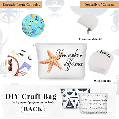 Sieral 20 Pcs Employee Appreciation Gifts Bulk for Volunteer Coworkers You Make a Difference Cosmetic Bags Pouch with Starfish Motivational Cards for Teacher Office Staff