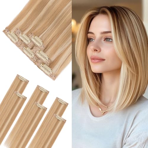 Remy Human Hair Clip-In Extensions - 6 Pieces, Highlights, 10 Inch