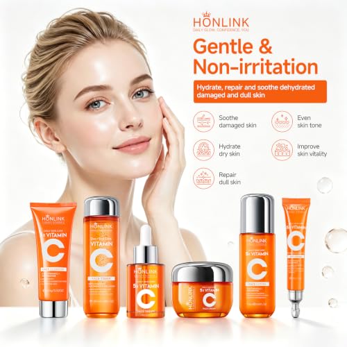 HONLINK Vitamin C Skincare Set 6-Step Face Care Routine 0.17oz Each