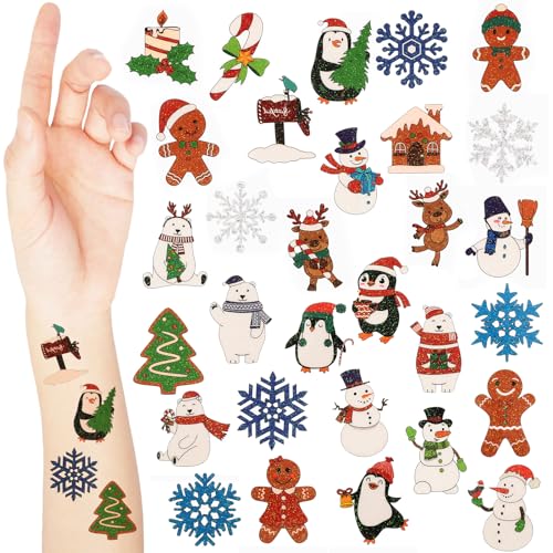 Nosiny 240 Pcs Christmas Temporary Tattoos Snowflake Winter Glitter Tattoos Santa Snowflake Sticker Tattoo Winter Apparel Accessories for Body Face Kids Women Party Favors