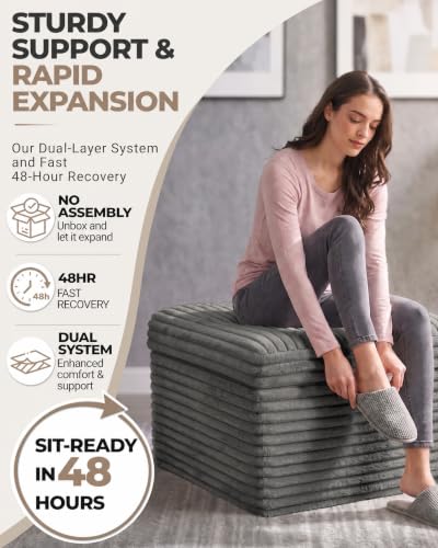Dark Gray 23.6in Corduroy Ottoman Footstool with Dual-Layer Support