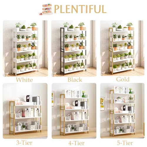 OSCHF 3-Tier Wide Open Shelf Bookcase with Gold Frame, White, Variation: Gold + White