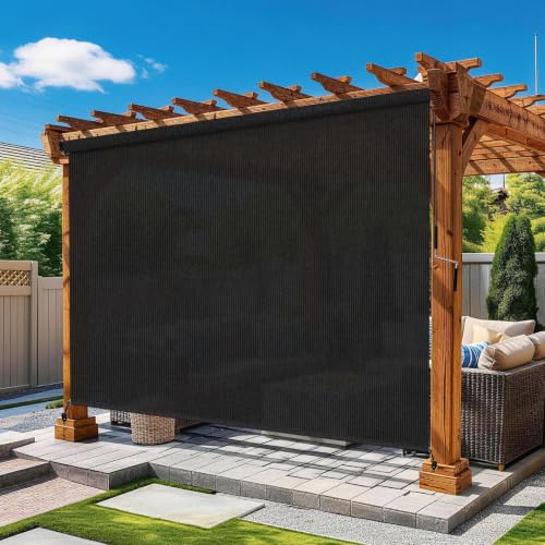 Outdoor Roller Shades for Patio 8' x 6' Black - UV Block & Privacy, Cordless, Quick Install