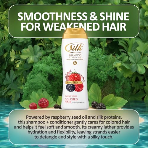 Silk 2-in-1 Shampoo & Conditioner for Colored Hair - Berry Scent - Pack of 6 (13.6 Fl Oz)