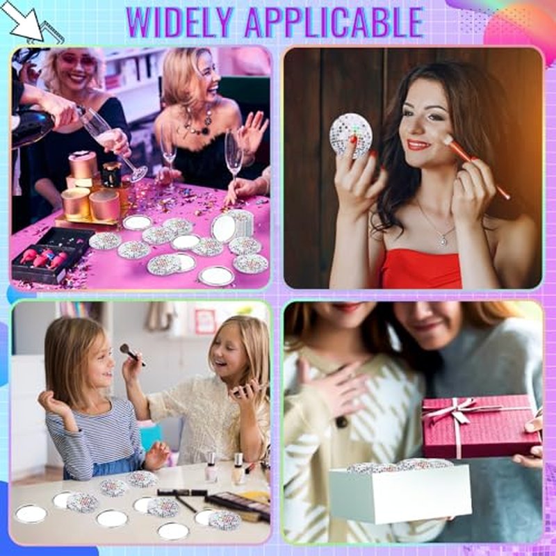 24 Pcs Disco Ball Compact Mirror, Small Round Disco Makeup Mirror Bulk for Party Favors Women