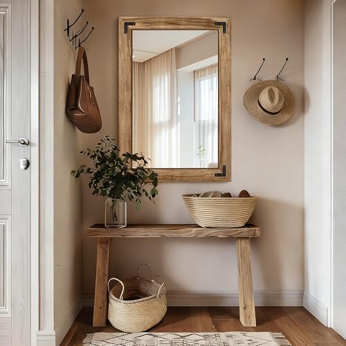 26x38 Inch Rustic Wooden Wall Mirror - Distressed Frame for Bathroom & Bedroom