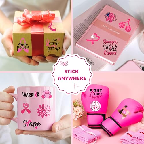 Breast Caner Temporary Tattoos, Pink Tattoos Stickers, Breast Cancer Awareness Decorations, Pink Stickers for Party Decoration Supplies Favors for Kids Adults