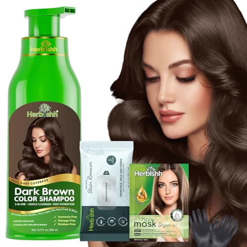 Dark Brown Hair Color Shampoo Kit with Mask & Stain Wipes - 500ml