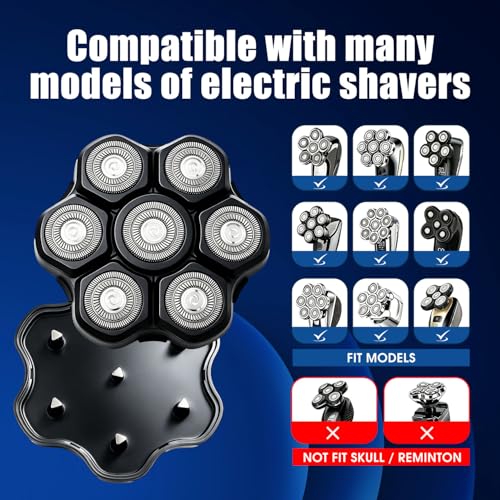 Black 3-Pack Magnetic 7D Replacement Shaver Heads for Head & Face, Universal Fit