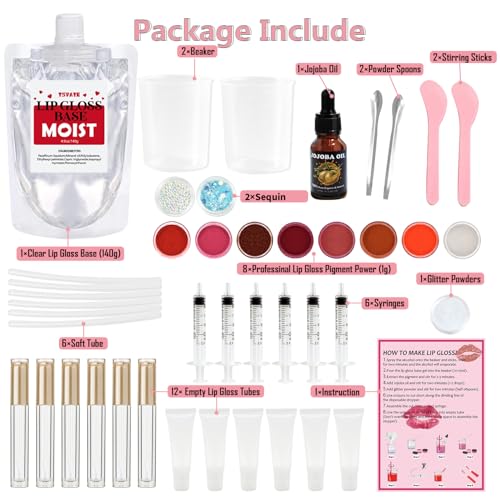 Lip Gloss Making Kit, Lipgloss Making Kit for Women, Beginner, Girls, Moisturizing Matte & Moist Lipgloss Base, Double-Ended Tubes, Jojoba Oil, Tween Girls Trendy Stuff