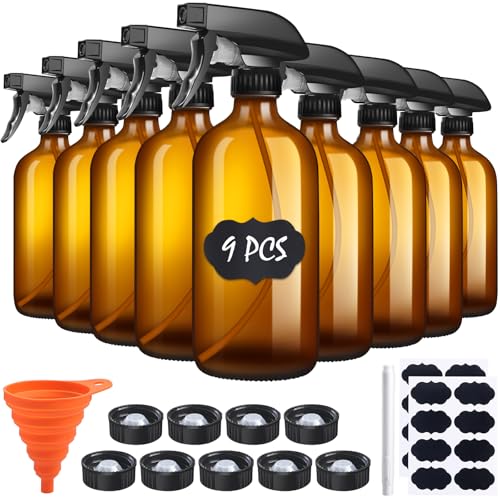 Glass Spray Bottles 16oz Set with UV Protection for Essential Oils & Cleaning
