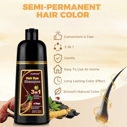 Brown Hair Dye Shampoo 3 in 1 for Gray Hair Coverage - BROWN