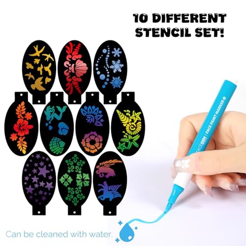 12 Colour Face Paint ? Water-Based ? Mess-Free Face Painting Kit with Stencils ? Fast-Drying, Washable, Easy to Clean, Non-Toxic Face Paint for Festivals, Parties, Masquerade, Fancy Dress, Carnival