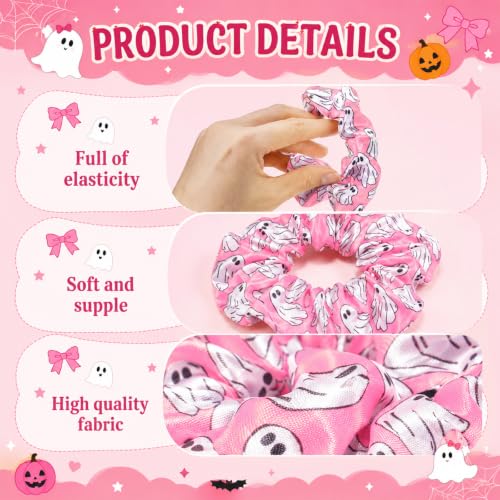Halloween Satin Hair Scrunchies - Ghost & Pumpkin Elastic Ties - 80 Pack - Pink & Spooky Styles