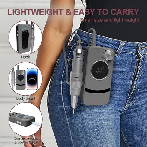Cordless Professional Nail Drill Kit - Dark Grey 35000RPM Portable Manicure Pedicure Tool