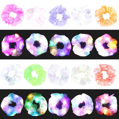 40PCS LED Hair Scrunchies with 3 Light Modes - Luminous Colorful Meteor Yarn Hair Bands for Women & Girls - Pack of 40