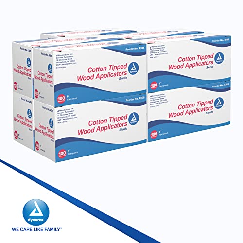 Dynarex 6-Inch Sterile Cotton Tipped Applicators - Single-Use Wooden Cotton Tip Applicators for Wound Care & Dressing, Hygiene, Make Up, Cleaning, Jewelry - 200 Packs x 10 Boxes (Packaging May Vary)