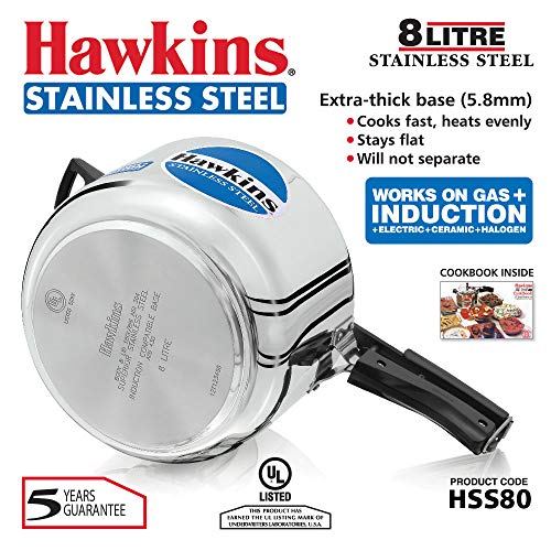 Hawkins 8.5 Quarts Stainless Steel Pressure Cooker with Inner Lid - Induction Compatible
