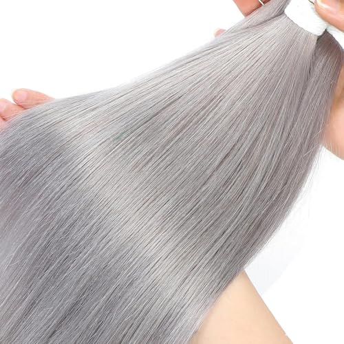 Pure Grey Sliver Human Hair Bundles - Straight Wave Brazilian Extensions 20/22/24 Inch