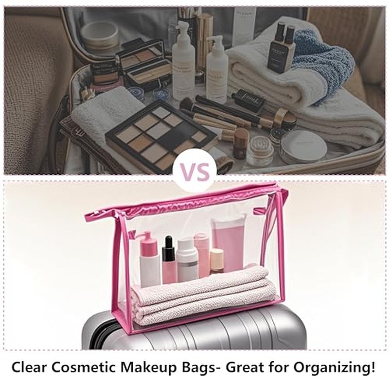 24 Pcs Portable Clear Makeup Bags with Handle, Transparent Waterproof Toiletry Bag, Travel PVC Cosmetic Bags Pouch, Pencil Cases, Stationary Organizer