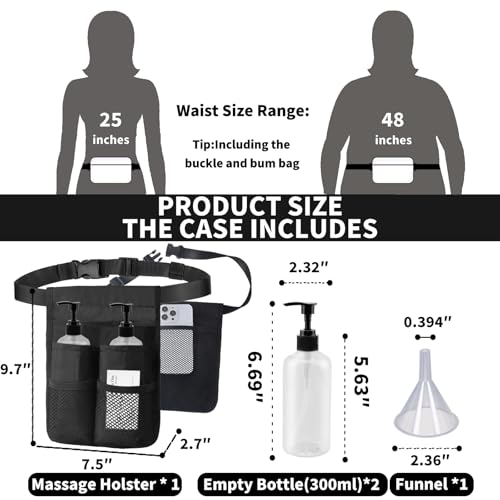 Massage Bottle Holster Kit with 2x 10oz Leak-Resistant Bottles & Adjustable Strap - Double Version