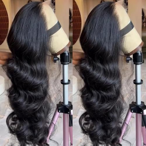 Deep Wave Lace Front Wigs 13x4 Body Wave Natural Black 24 Inch Synthetic Glueless Wig