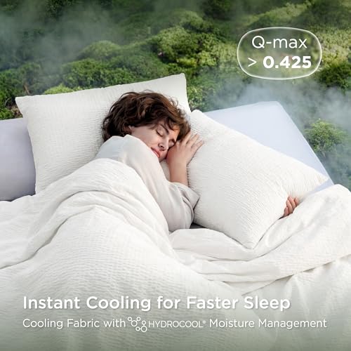 King Size Reversible Cooling Comforter Set with Pillowcases - White Seersucker Bed Bedding