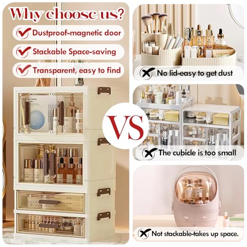 Makeup Organizer with Drawers & Compartments, Modular Stackable Cosmetic Skincare & Jewelry Storage Box, Vanity Organizer with Magnetic Closure for Bathroom, Office, Dorm
